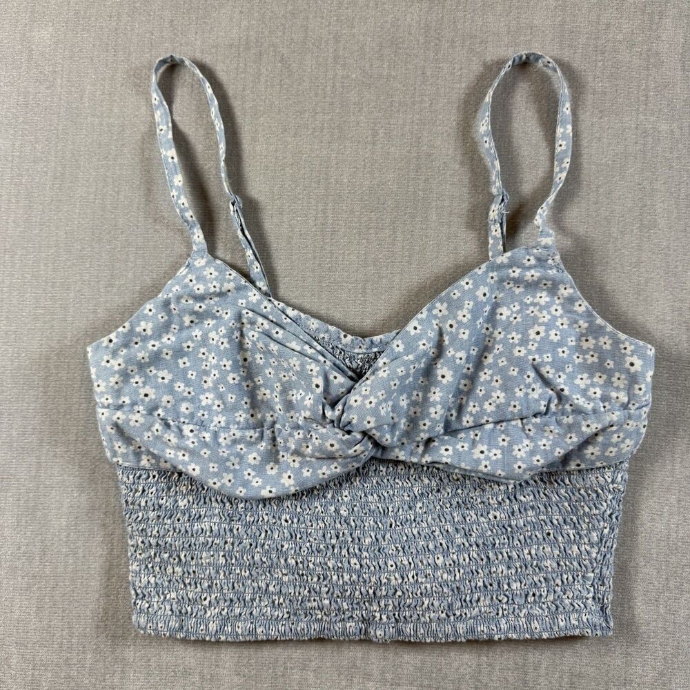 Cottagecore American Eagle Women's S Blue Floral Smocked Crop Coquette Milkmaid